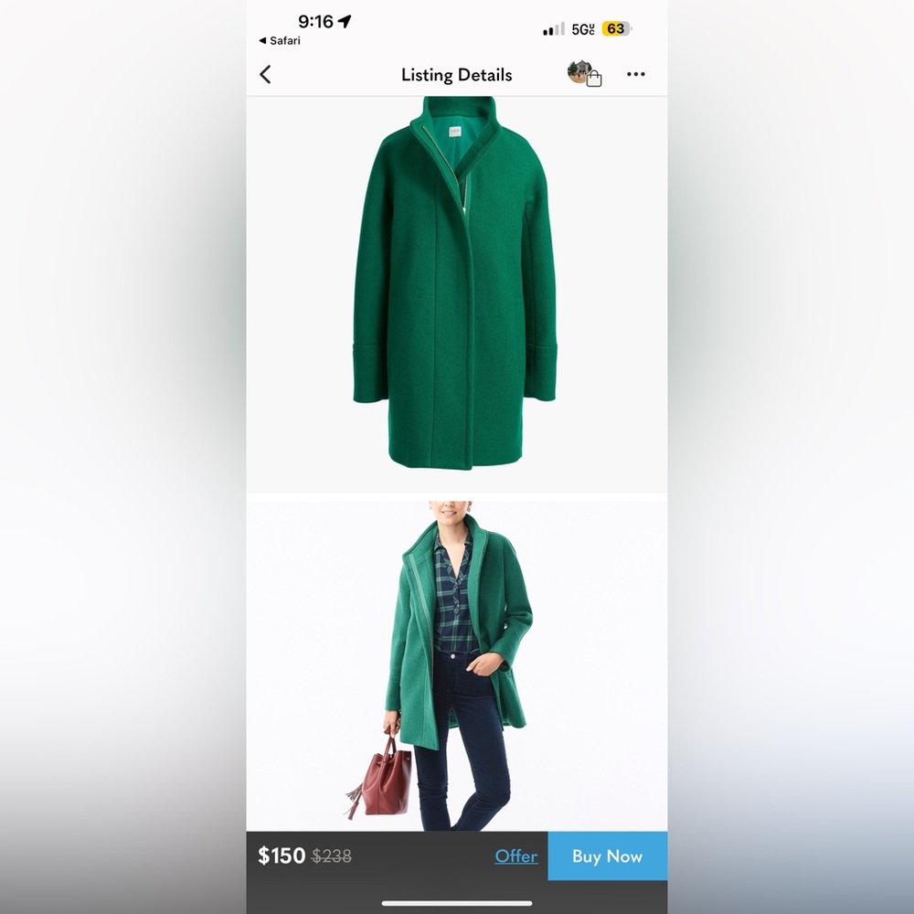 J Crew New City Coat Green